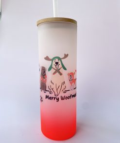 Vaso de vidrio con tapa de bambu "Merry Woofmas"